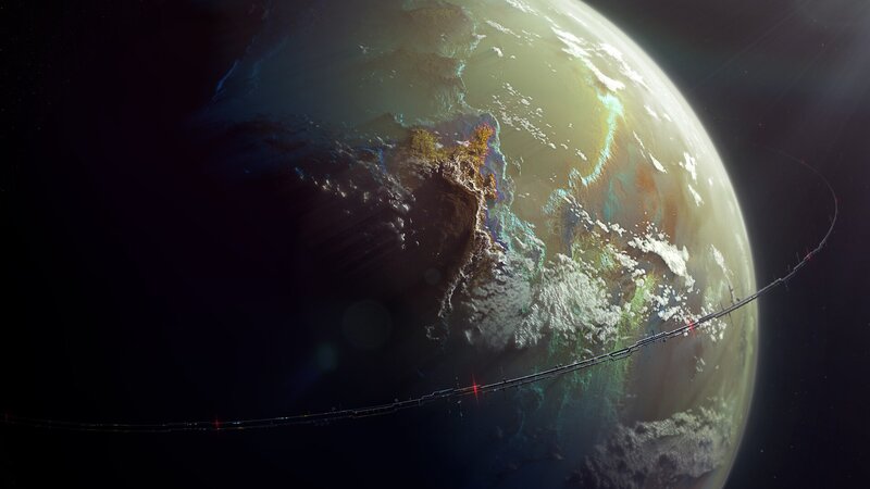 Planet with Space Station — Green
