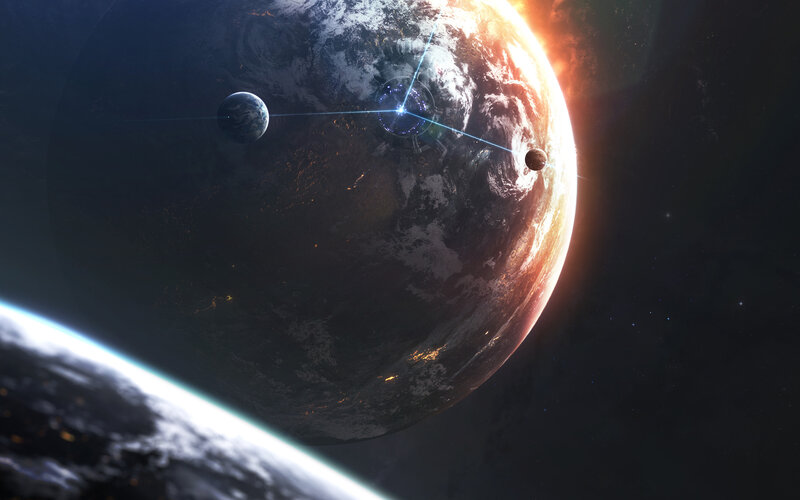 Planet with Space Station
