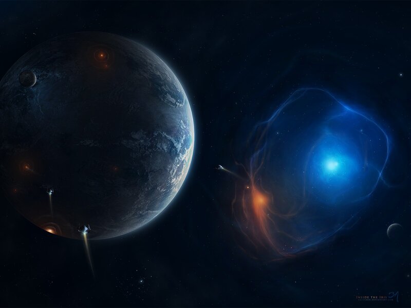 Planet with Spacecraft — Blue