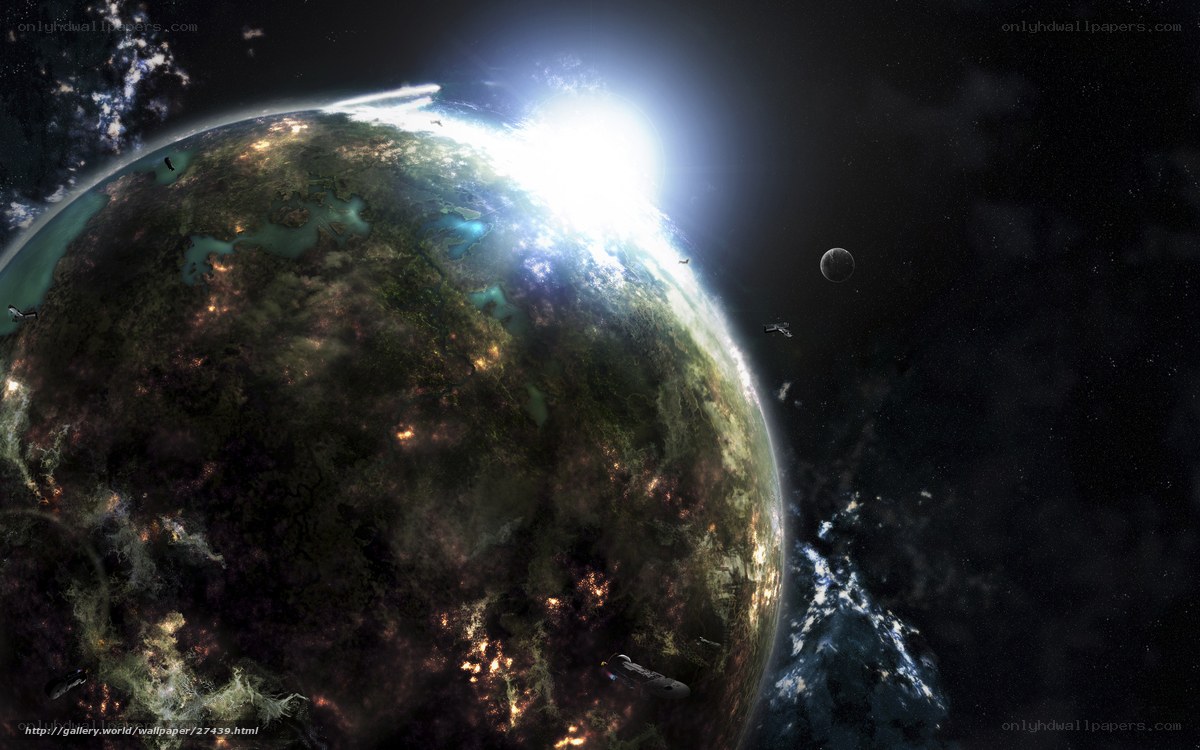 Planet with Spaceships in Orbit