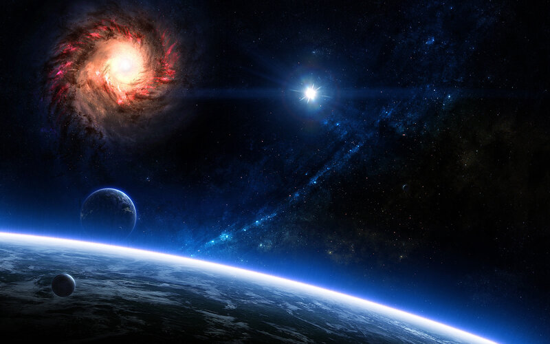 Planet with Spiral Galaxy — Blue