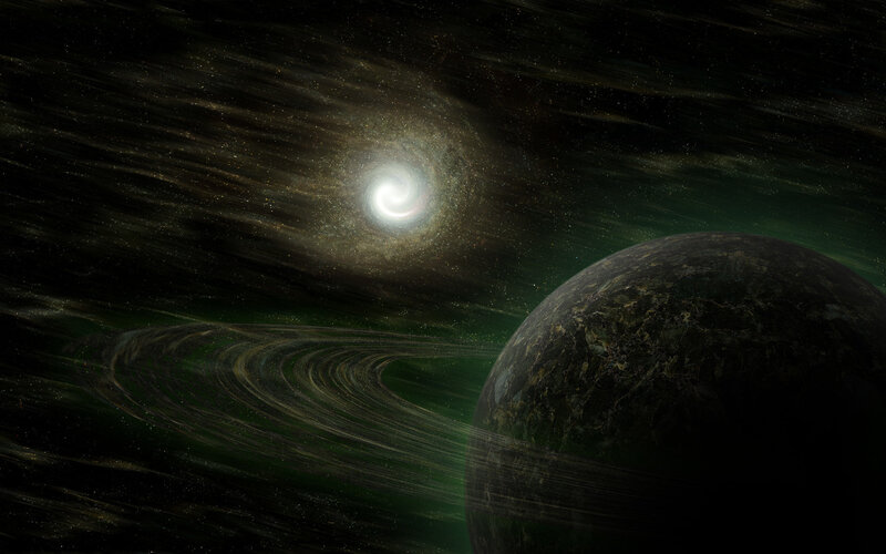 planet with spiral galaxy