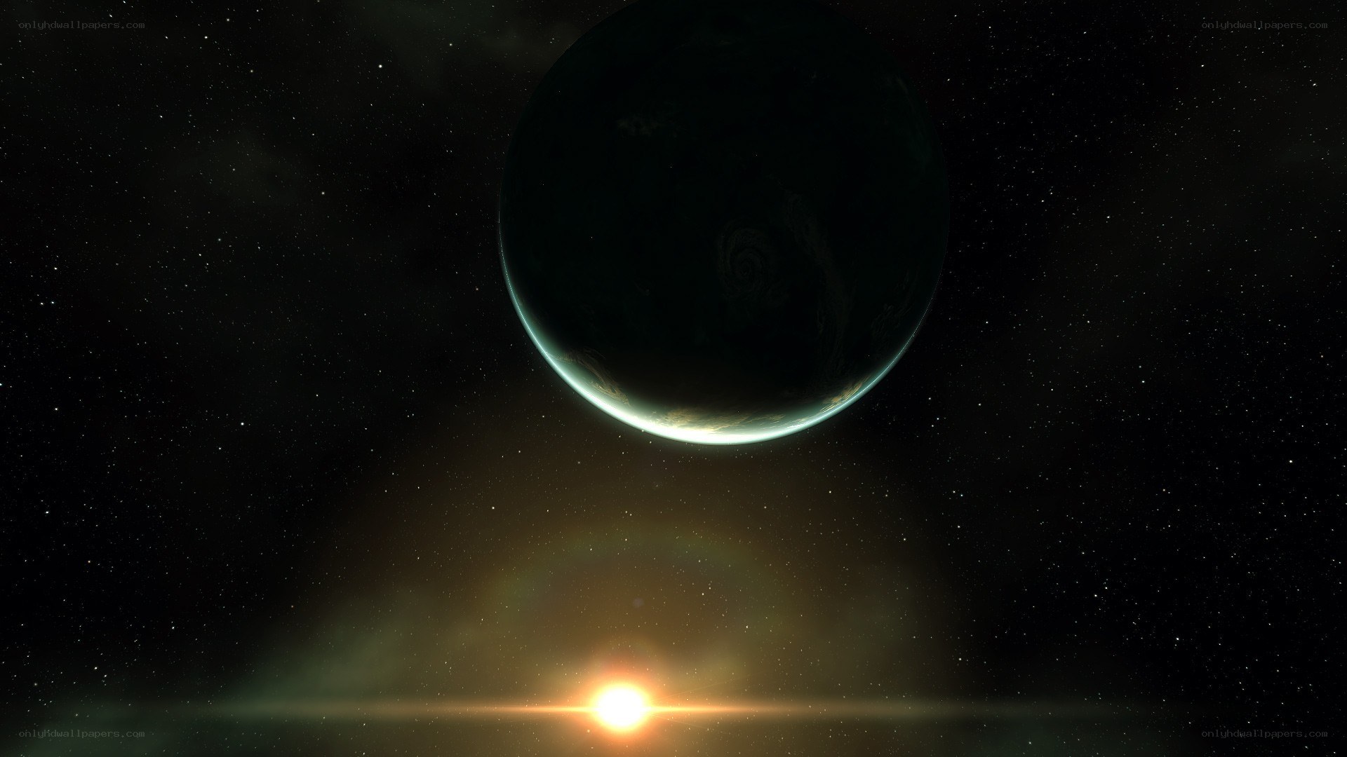 Planet with star in space
