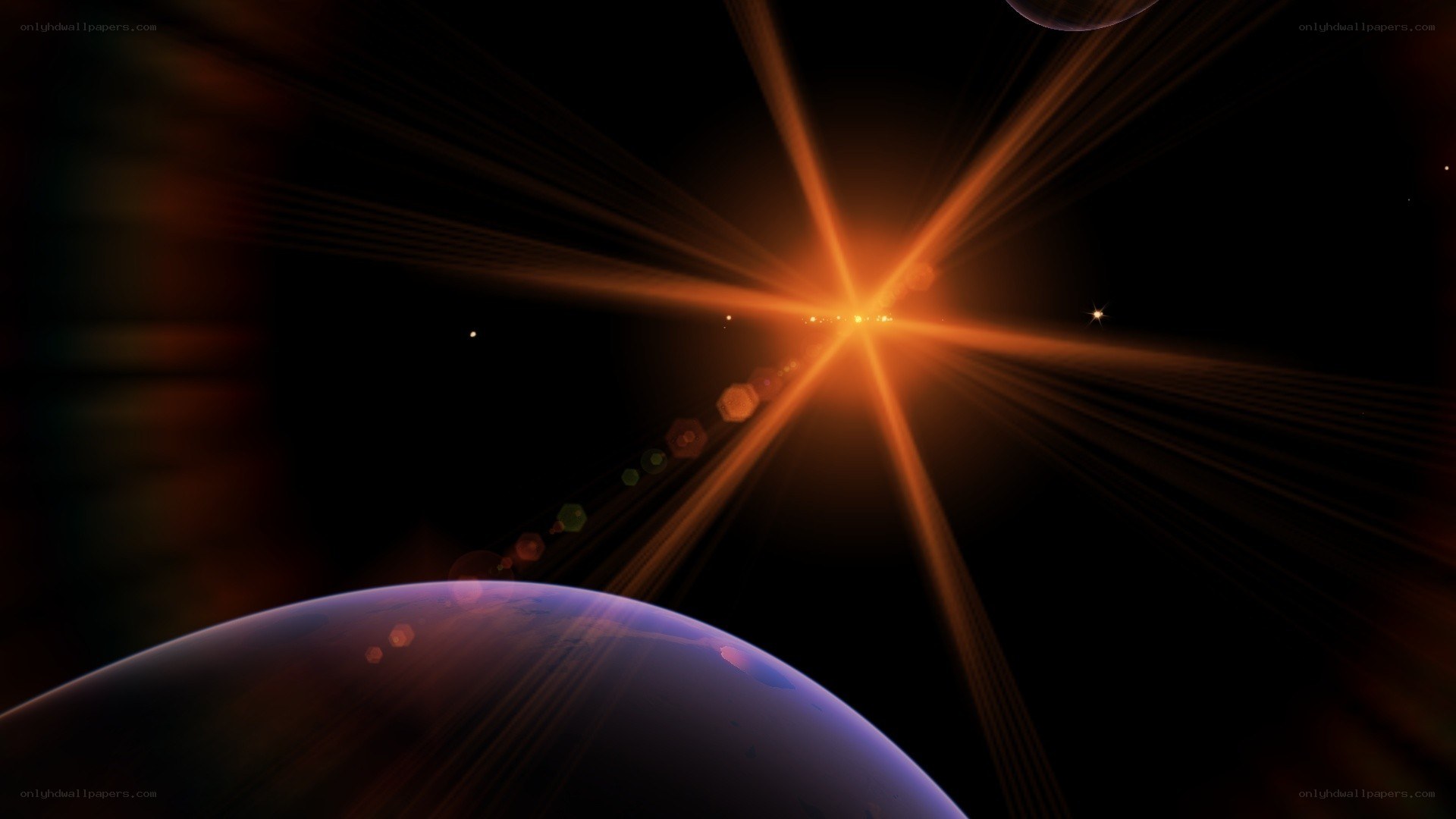 planet with starburst light