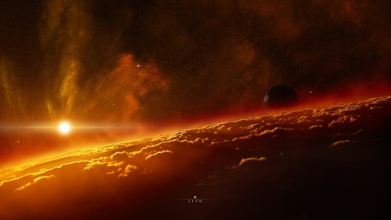 Planet with Sun and Moon