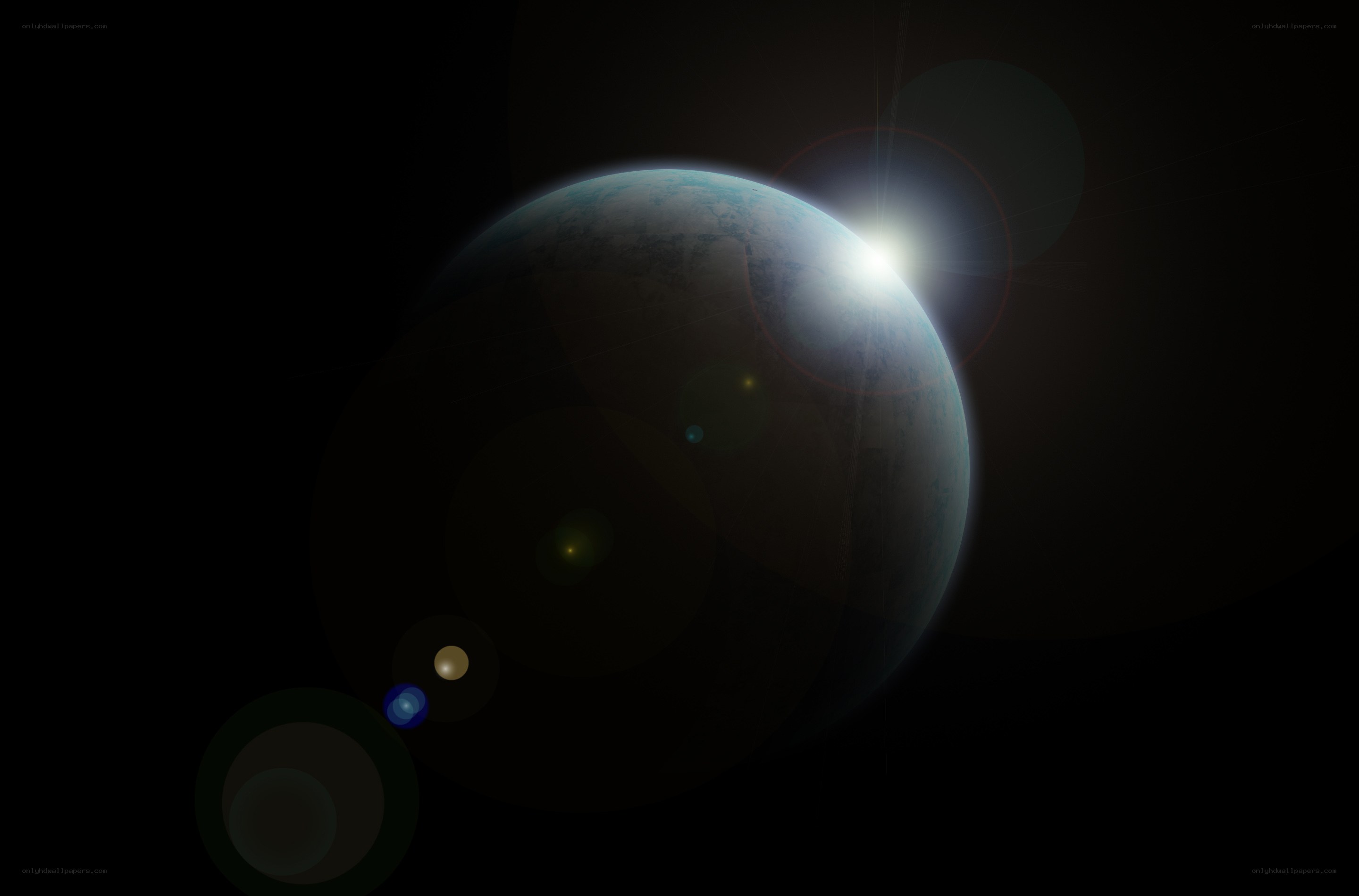 planet with sun glare
