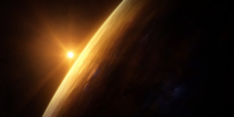 Planet with Sun Rising — Orange, Dramatic