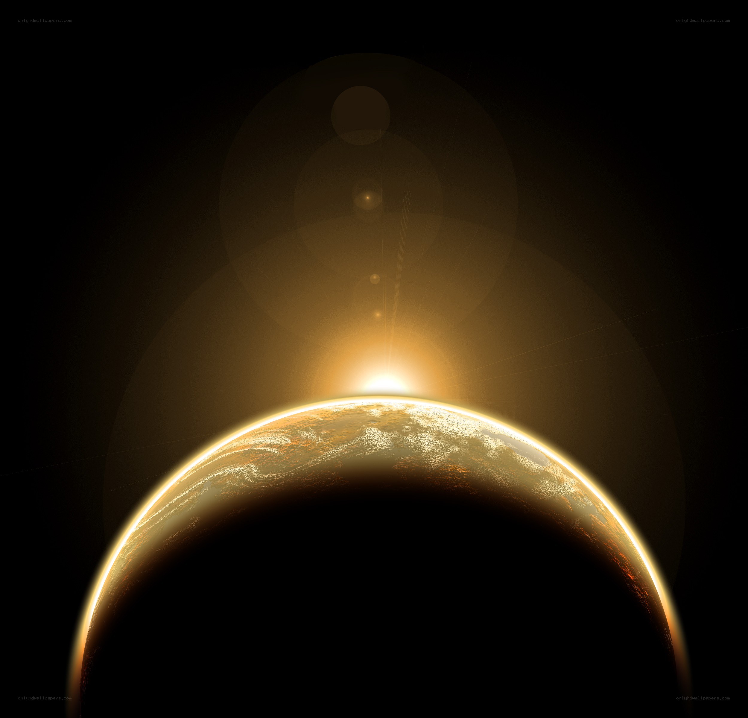 Planet with sunrise glow