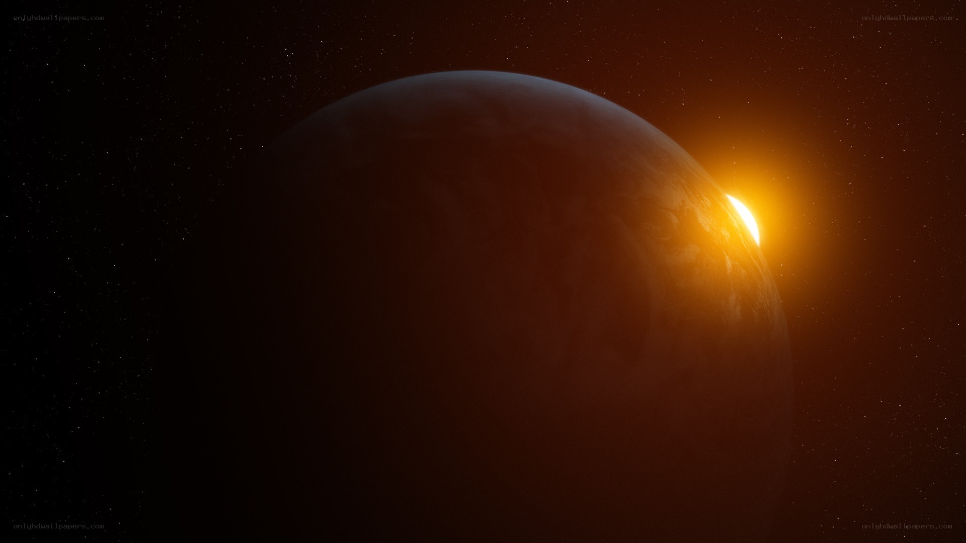 Planet with sunrise in space