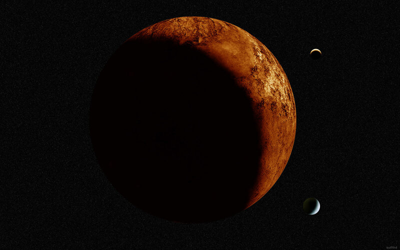 Planet with Two Moons — Black, Dramatic, Night