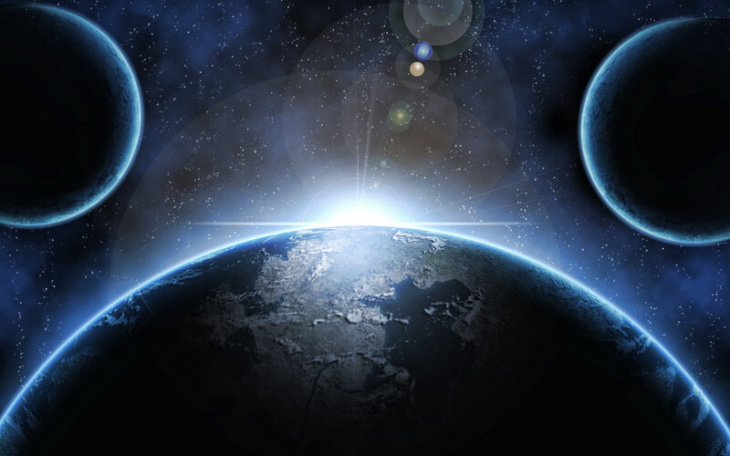 Planet with Two Moons — Blue, Dramatic, Sunrise