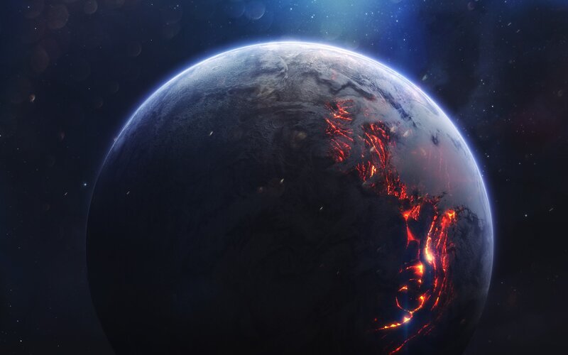 Planet with Volcanic Activity — Black