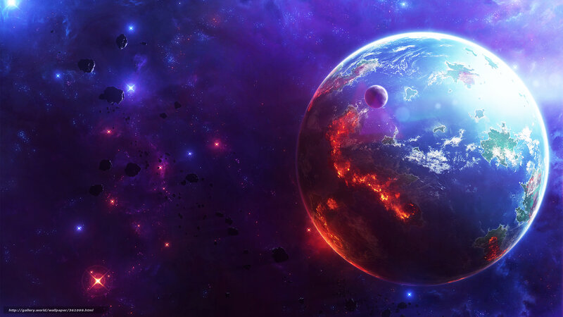 Planet with Volcanic Activity — Purple, Dramatic, Digital Art, Asteroids