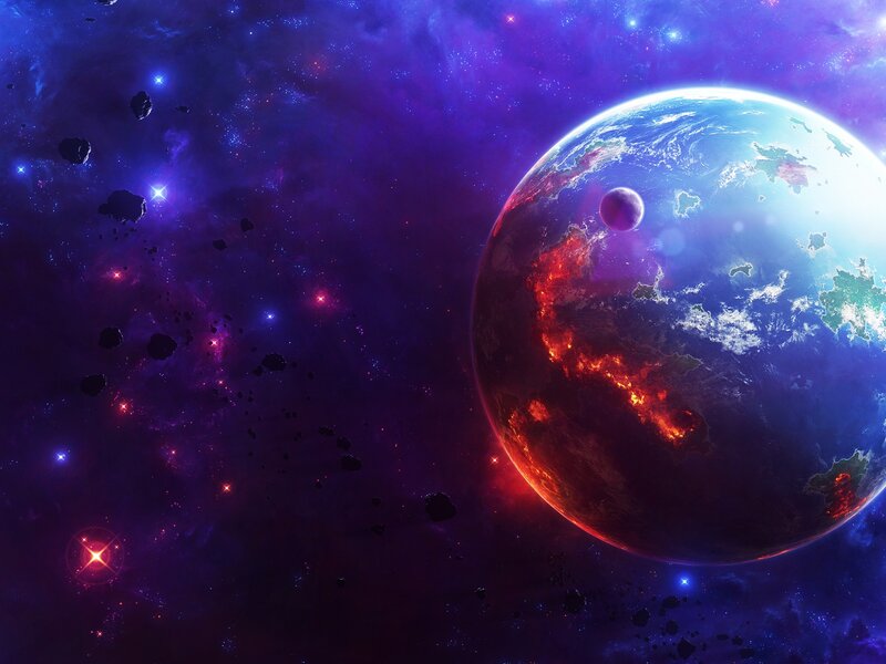 Planet with Volcanic Activity — Purple, Dramatic