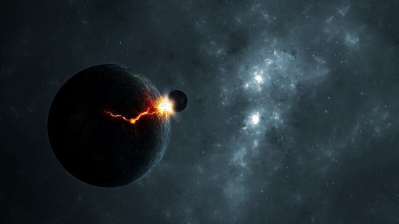 Planet with Volcanic Eruption — Black, Dramatic