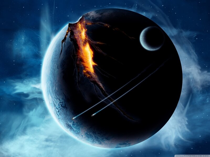 Planet with Volcanic Eruption — Blue, Dramatic