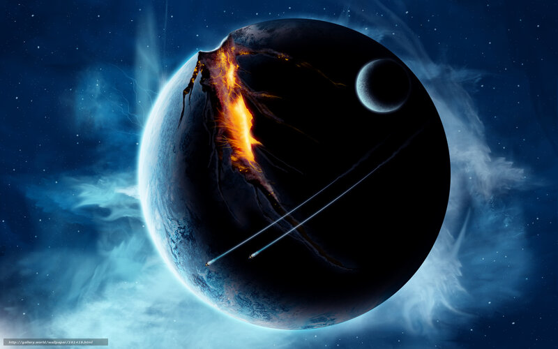 Planet with volcanic eruption