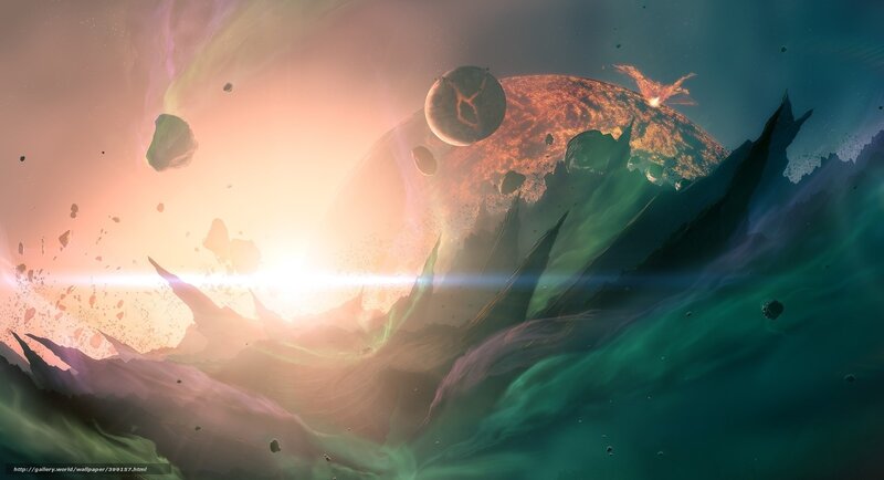 Planetary Collision — Green, Dramatic, Sunset