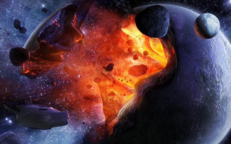 planetary collision in space