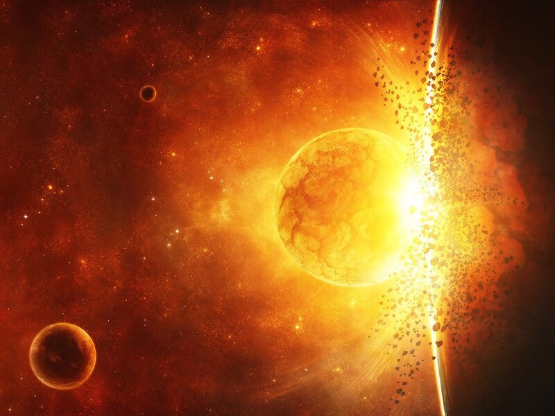 Planetary collision in space