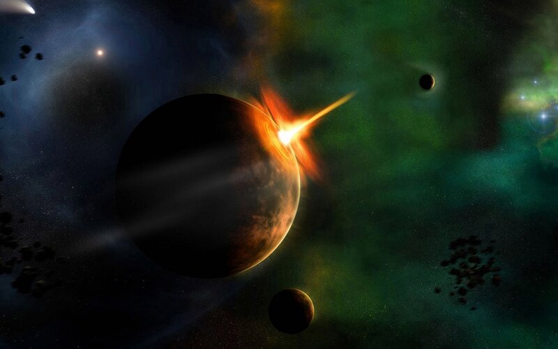 Planetary collision in space