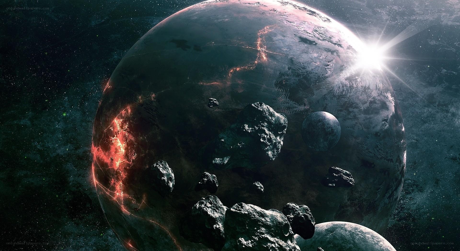 planetary collision in space