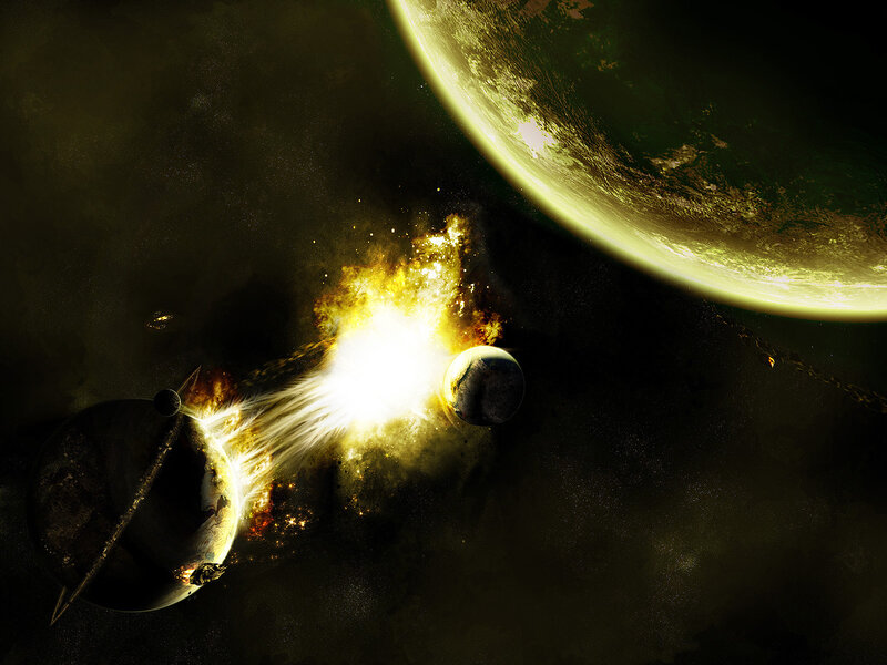 Planetary collision in space