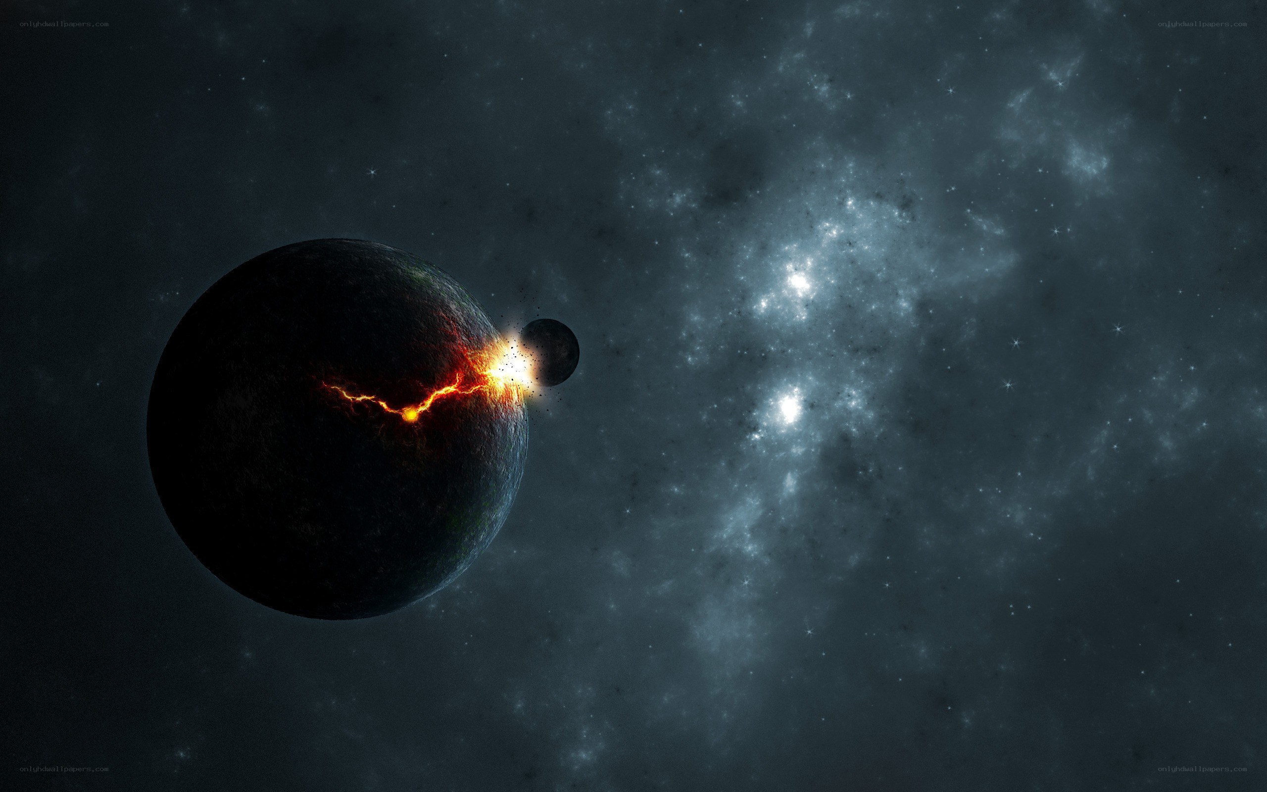 planetary collision in space