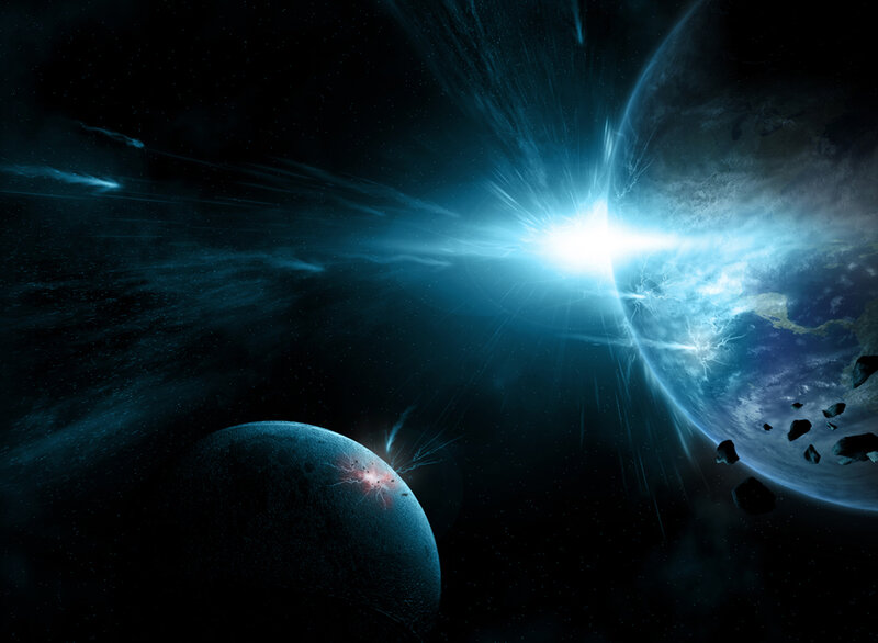 planetary collision in space