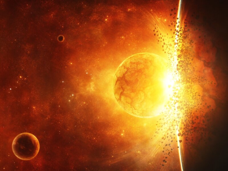 Planetary collision in space