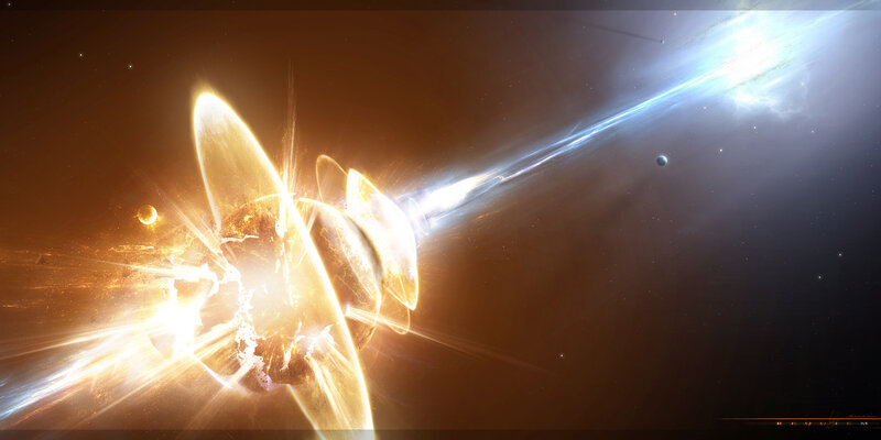 Planetary Collision — Orange, Dramatic, Night