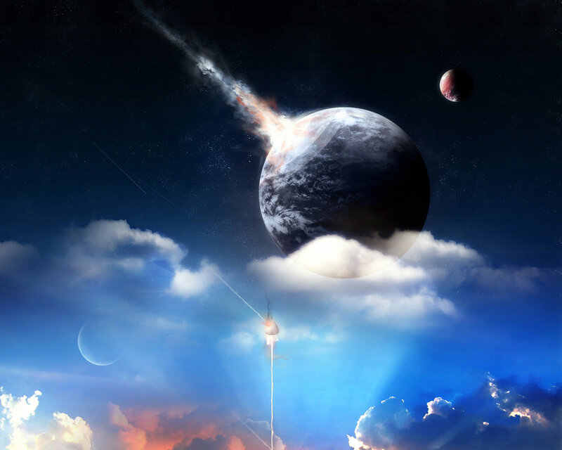Planetary collision with rocket launch