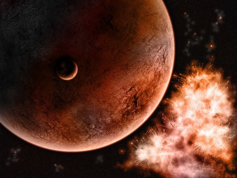 Planetary explosion in space