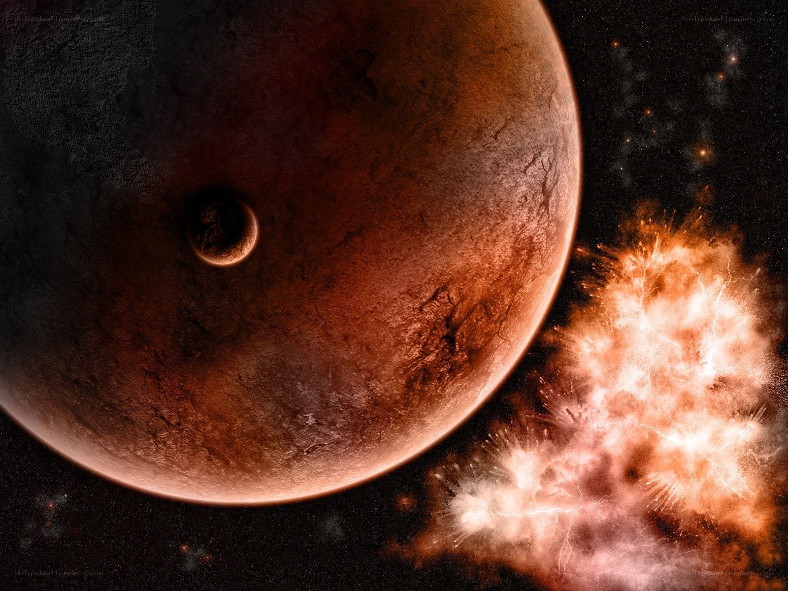 Planetary explosion in space
