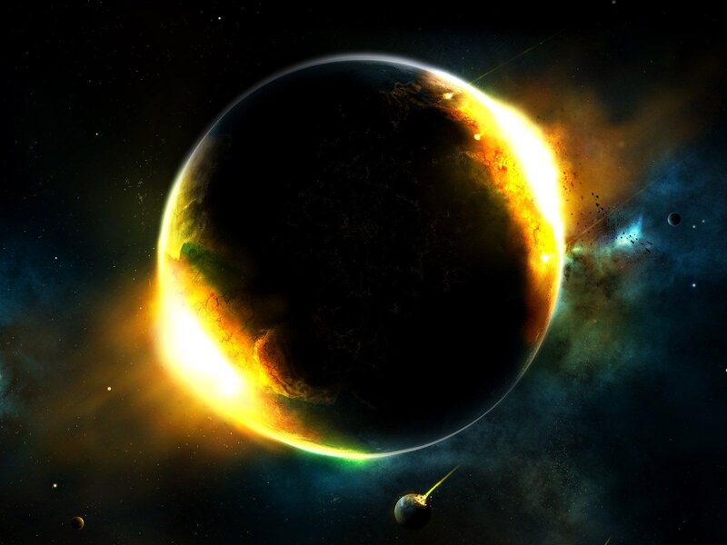 planetary explosion in space