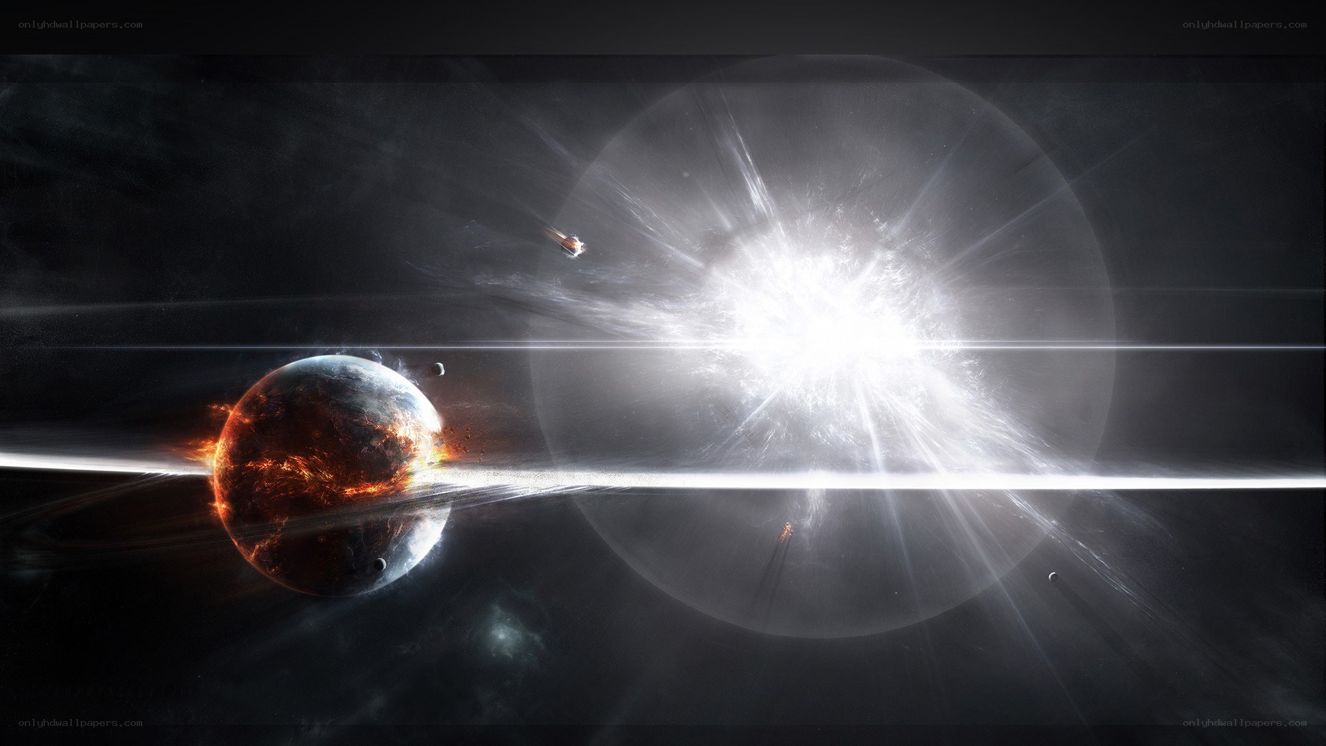 planetary explosion in space