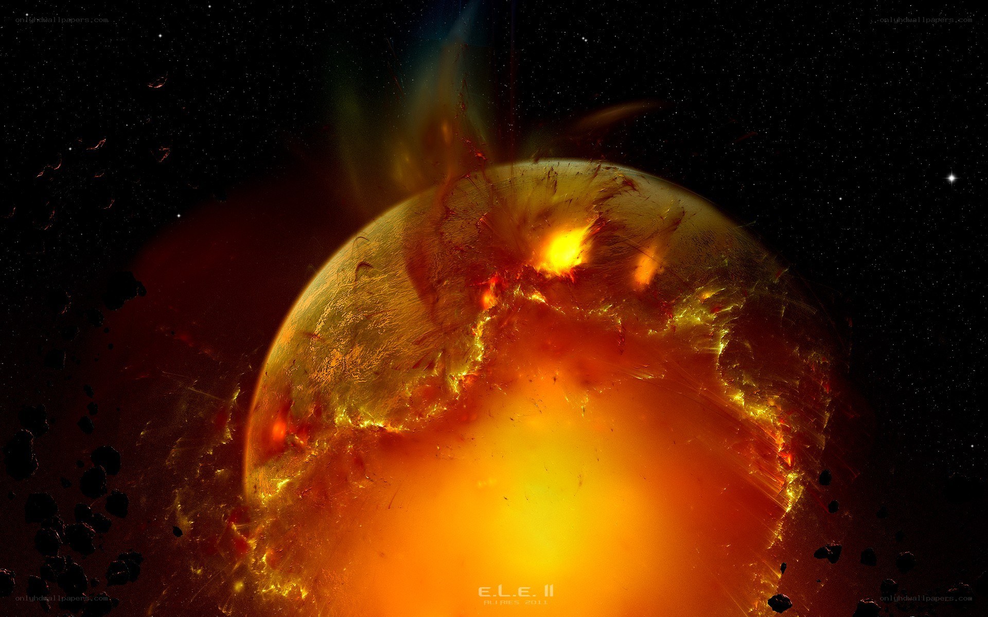 planetary explosion in space