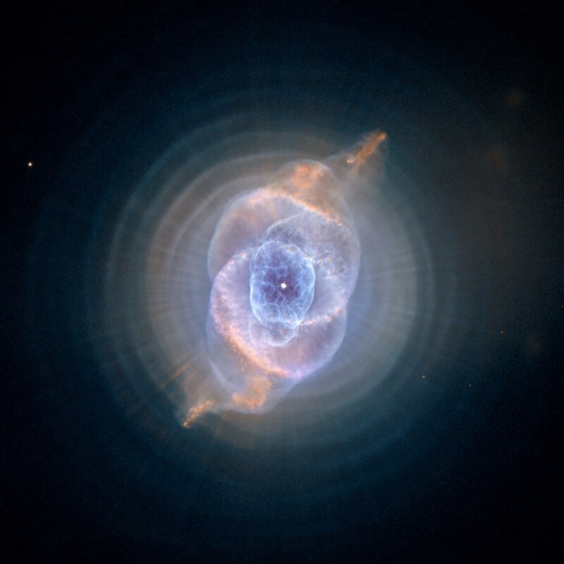 Planetary Nebula — Blue, Dramatic, Night, Photograph, Stars, Gas Clouds, White, Orange, Square