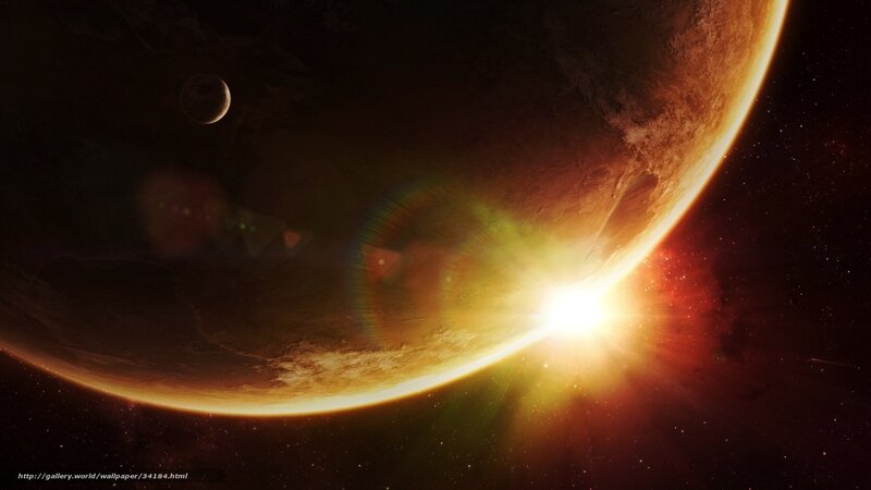 Planetary sunrise with moon