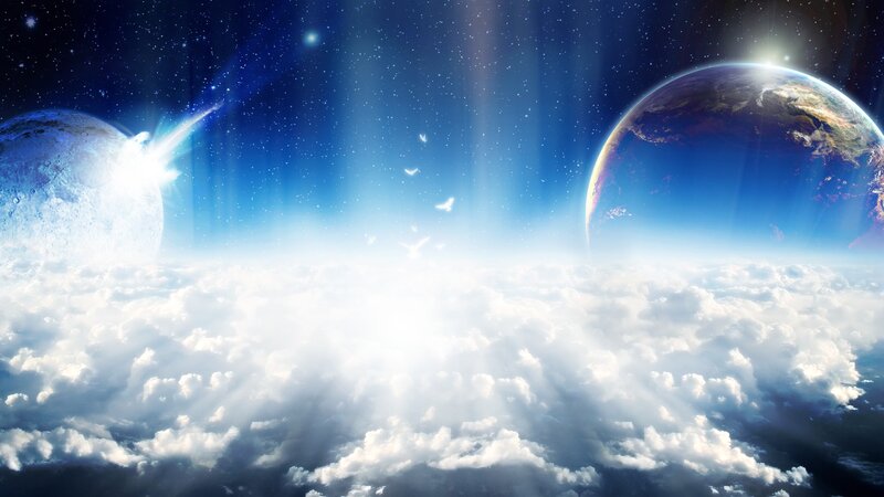 Planets Above Clouds — Blue, Serene