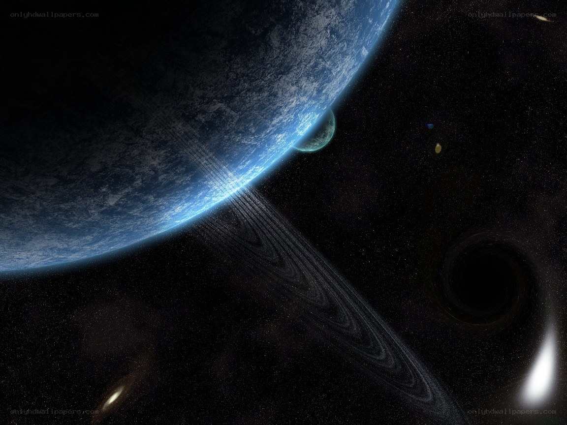 Planets and a black hole in space