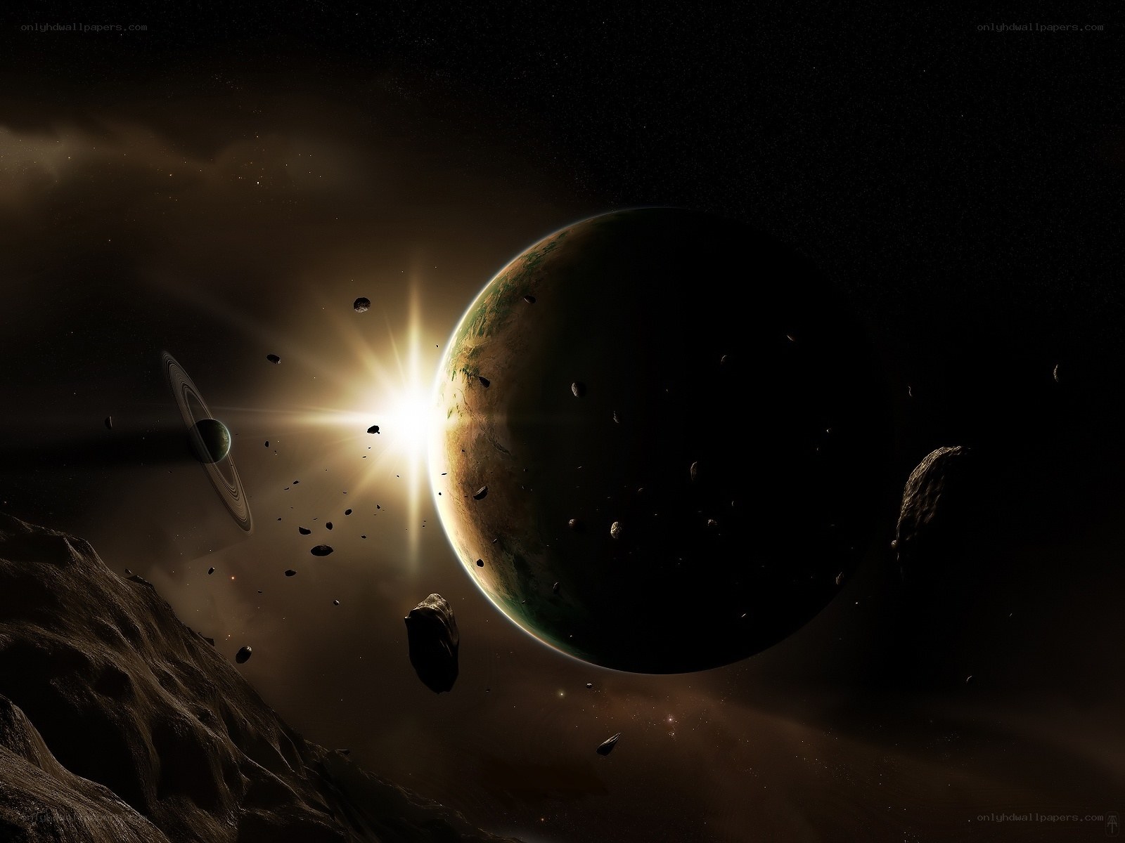 Planets and asteroids in space