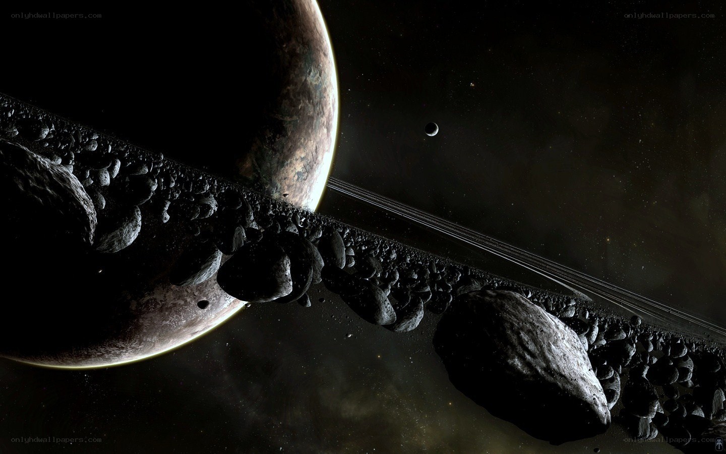 planets and asteroids in space