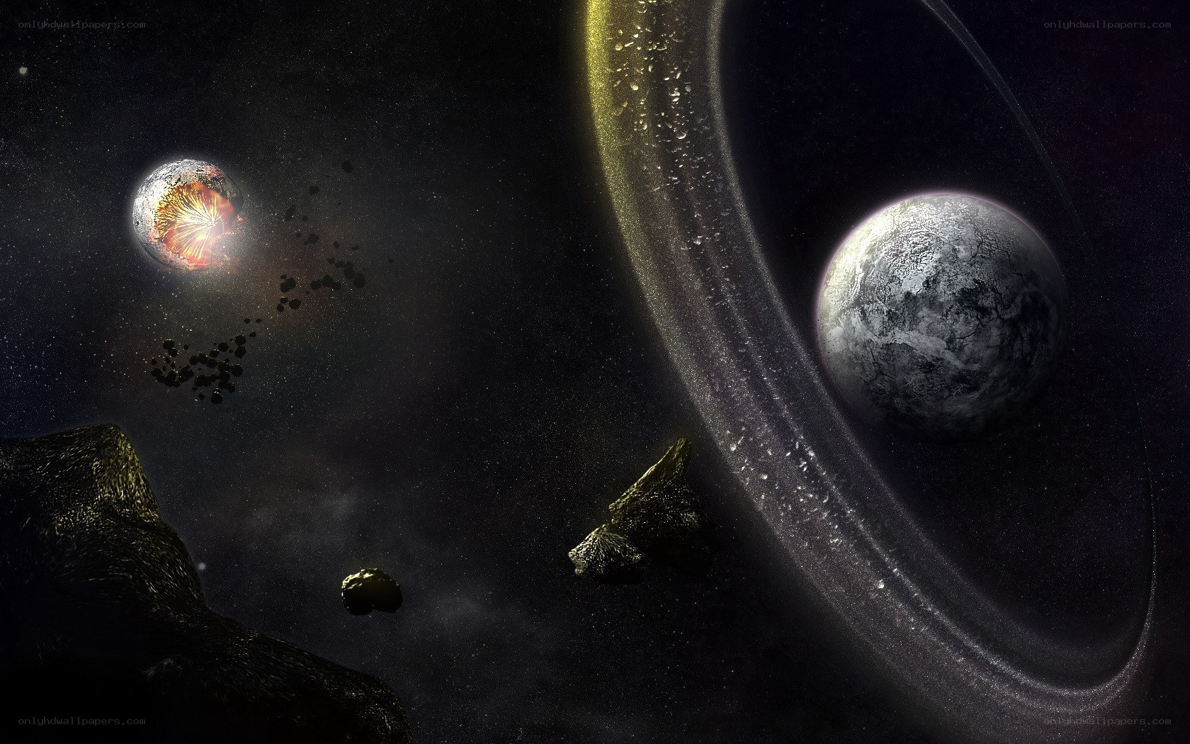 Planets and asteroids in space