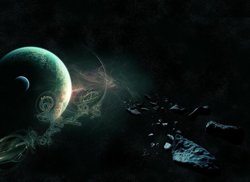 Planets and asteroids in space