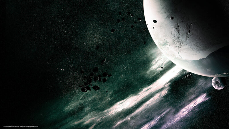 Planets and Asteroids in Space — Black, Dramatic, Digital Art, Moon