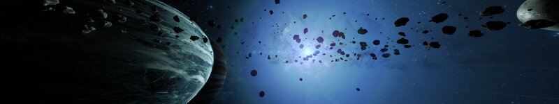 Planets and Asteroids in Space — Blue, Dramatic, Night, Digital Art