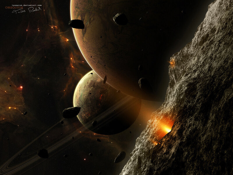 Planets and Asteroids in Space — Brown