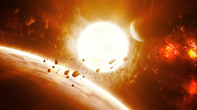 Planets and Asteroids in Space — Orange