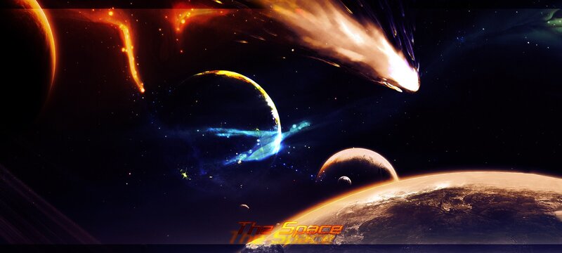 Planets and Comet in Space — Black
